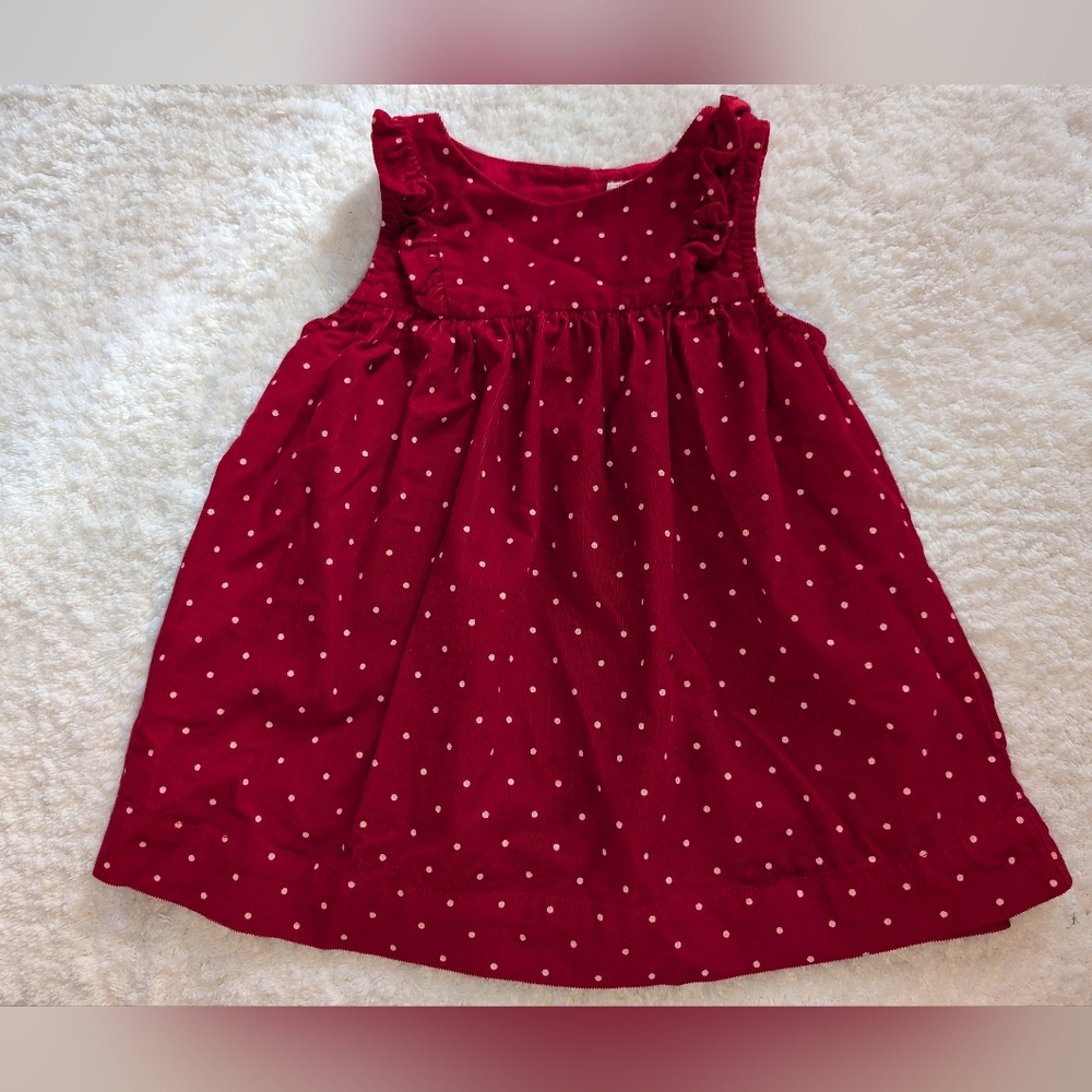♥️ Baby GAP Red Ruffled Polka Dot Corduroy Girls Jumper Dress Pinafore 12-18